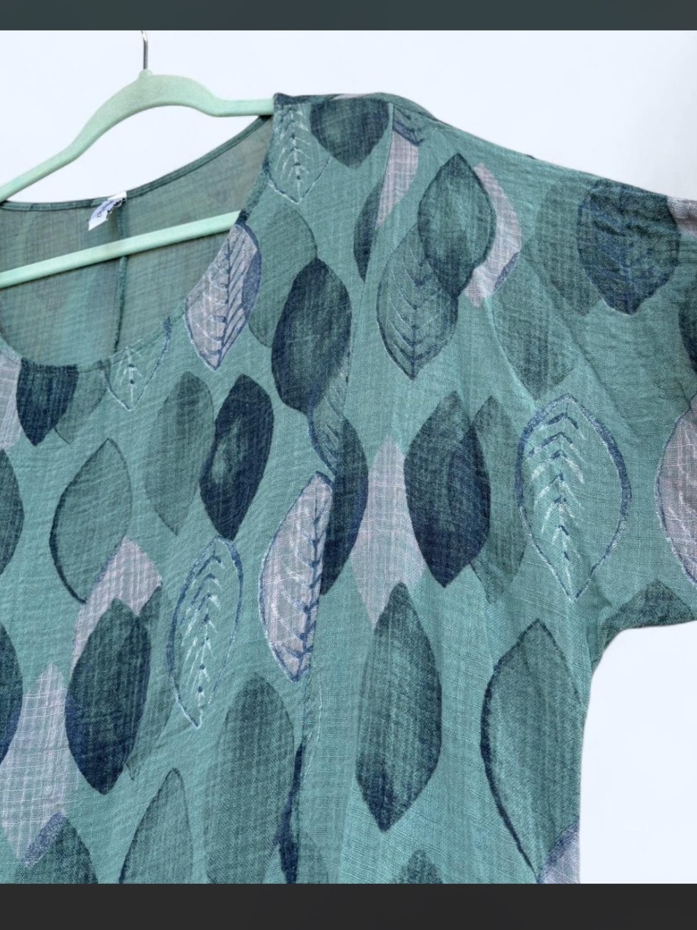 Light Teal Leaf-Print Short Sleeve Swim Coverup